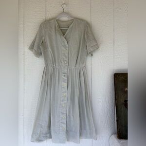 Vintage Gray pin stripe Button-Up Dress Missing 2 Buttons Cotton